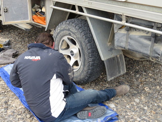 Justin fixing a puncture