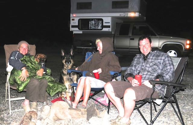 Canadians Jason and Michelle and dogs Rookie and big sook Diesel who really doesn't like camping 